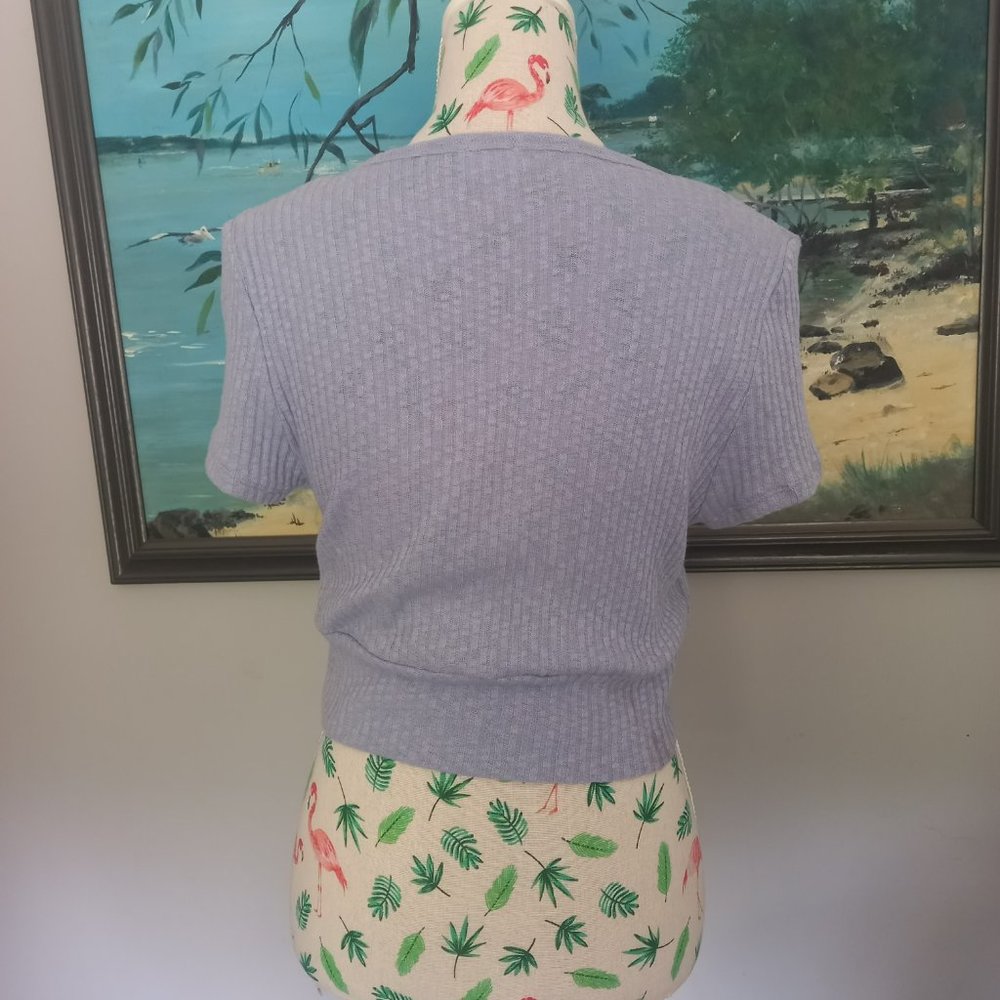 💥2 for$15- Cotton On crop faux wrap top, ribbed, light blue (XL) - Picture 3 of 4